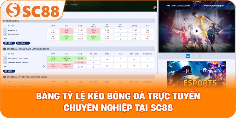 Bảng tỷ lệ kèo bóng đá trực tuyến chuyên nghiệp tại SC88